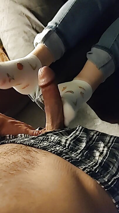 White Fruity Sock Footjob Sockjob - Cum On Socks