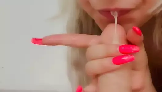a naughty blowjob with pink long nails