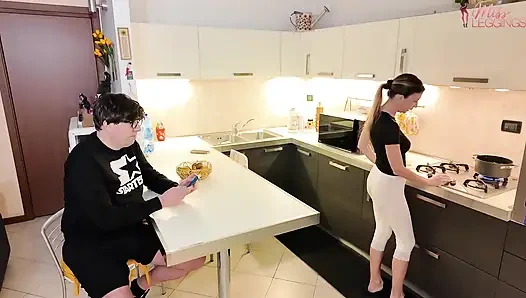 Stepmom Cooks in White Leggings Catches Stepson's Friend Secretly Taking Pictures of Her