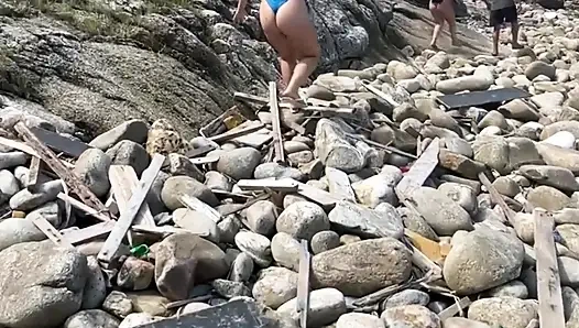 Hot Brunettes in Thong Bikini on the Trail of the Deserted Beach Delicious