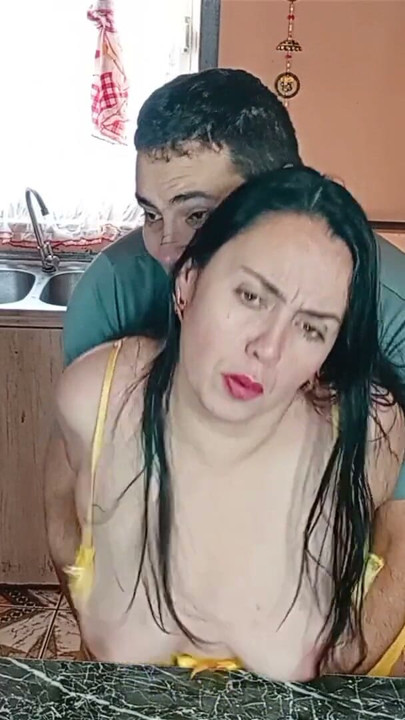 Sex in the kitchen with my horny Latina stepmom. | Clip 1