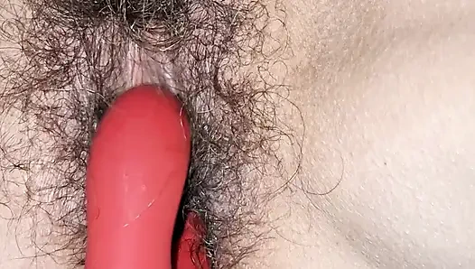 Hairy Pussy toy after creampie