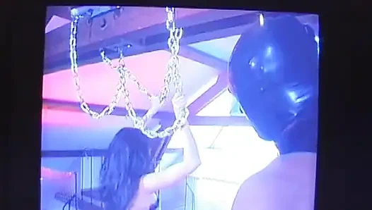 This slut loves sucking huge cock while bound in leather