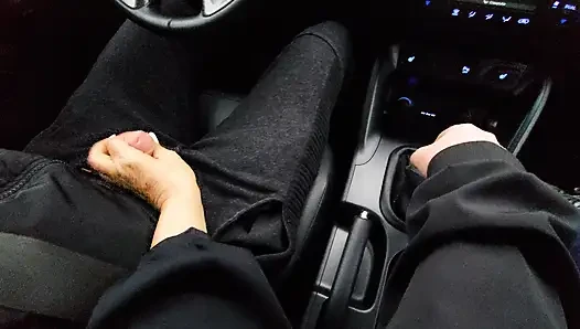 Amateur MILF gives a handjob to a taxi driver and teases him in the car, in public