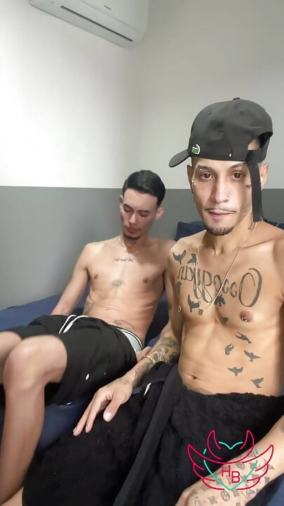 Tattooed sitting on his friend's dick