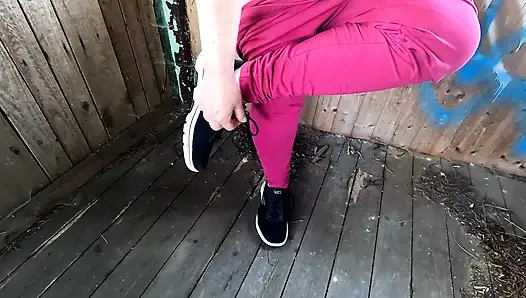 Tits and ass spanked on the porch