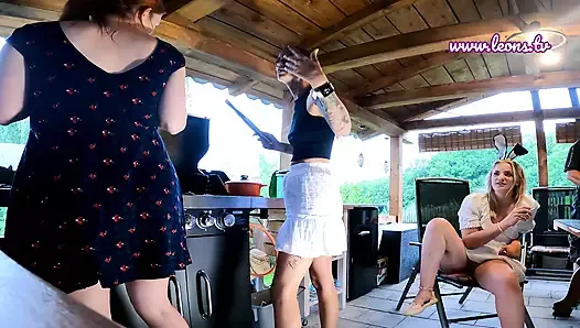 Sexy and Hot Tight Pussy Girls having a party Outdoors at the Garden No Panties and with Thongs in Miniskirt and Summder Dresses