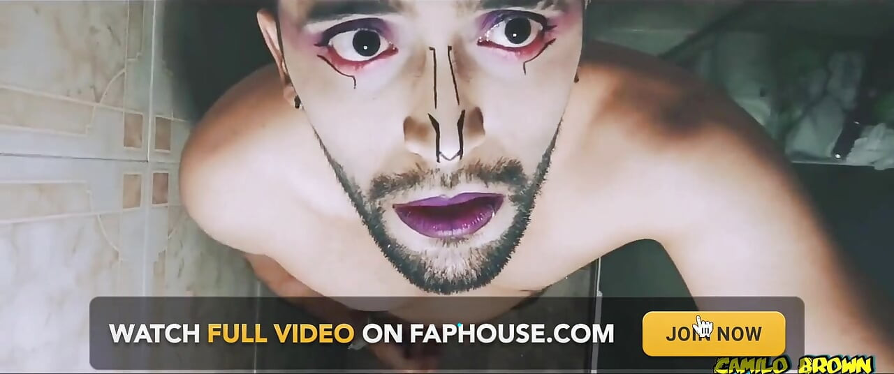 Alien boy jerking his big uncut cock in the shower and eating his own cum