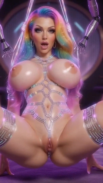 Rainbow Hair Mature Cyber Shibari Tease Robotic Arms Neon Pleasure 3D | Clip 1