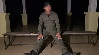 After work is done decide to jerk off in my mechanic jumpsuit and shoot a creamy load - wet with precum lube