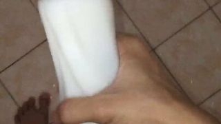 Shower time fun cum handjob masturbation.