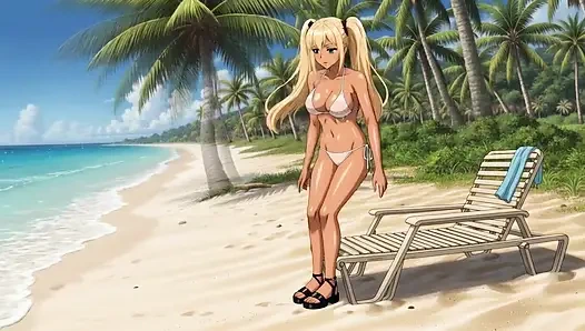 On the Beach with hot Nami - She play with her pussy