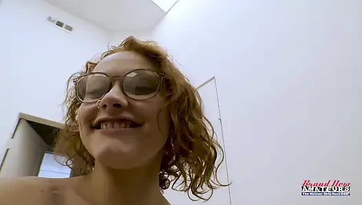 Petite Inked Redhead Coed Luna Parish Handjob Rimjob Greedy Swallow!