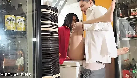 Fucking a hot Oxxo shopgirl in the back room