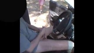 Older mature blowjob in the car outdoor