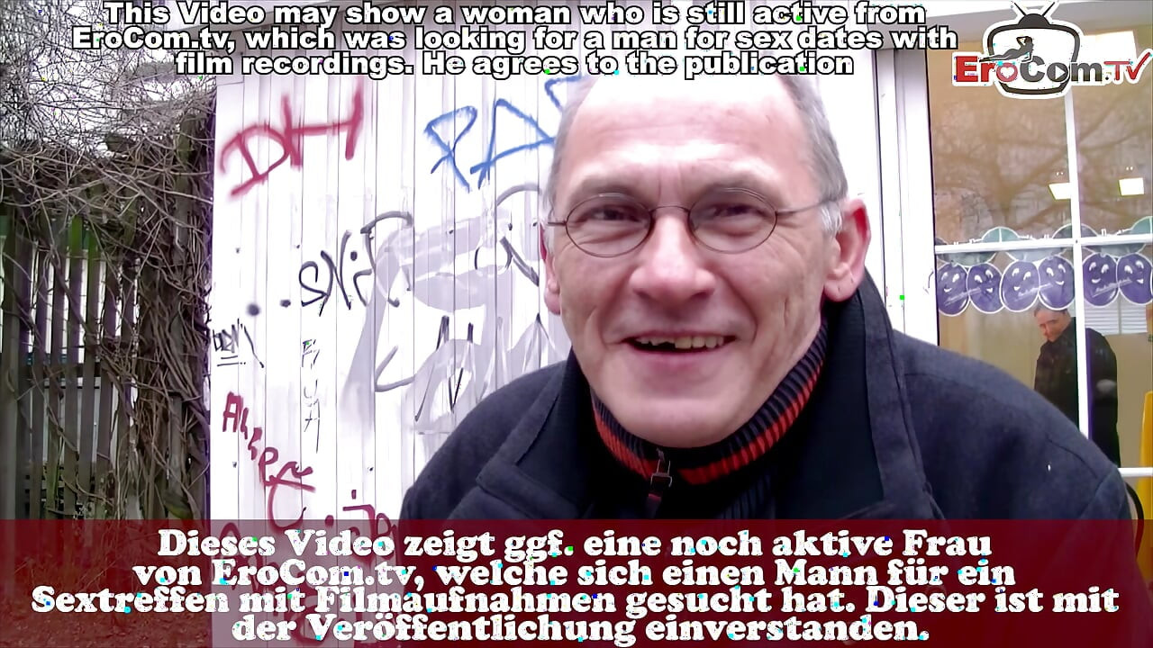 Chubby German housewife approached by grandpa on the street