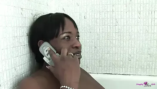Busty Black Slut Masturbates in the Shower Before Getting Caught and Fucked by Her Man