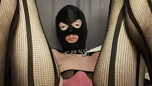 Young sissy crossdresser gently fucks his pussy with dildo
