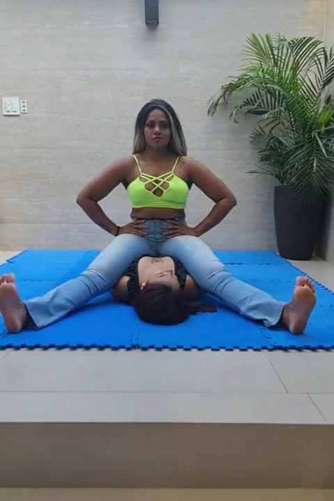 Belly and chest sitting by veronica and her slave