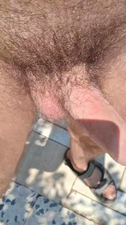 Walking with semi-hard penis
