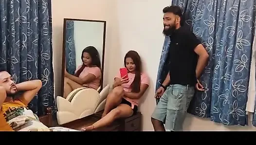 Adeshi Gorgeous Girl in a Hotel with Two Boy Friends. See What Happened After That. Rahul, Apu and Simran