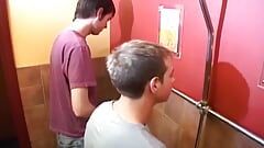 Slutty bottom shagged in the ass at a urinal