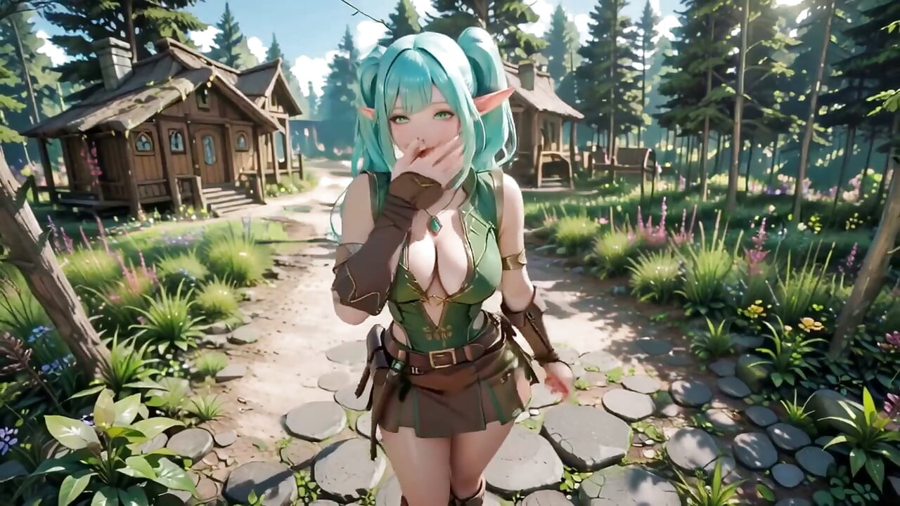Fantasía en el bosque! Blue Elf arrodillando, elfo verde provocando, jugando con varita y magia, ¿quién da primero?