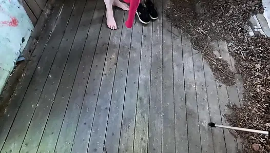 Tits and ass spanked on the porch