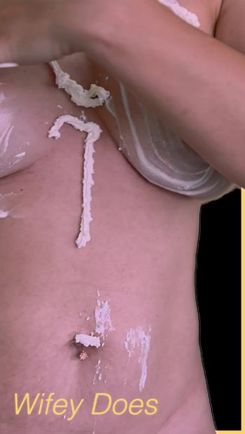 Wifey loves to clean her perfect body with shaving cream.