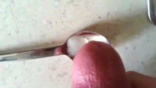 my cum shot on the spoon like a medicine for girls