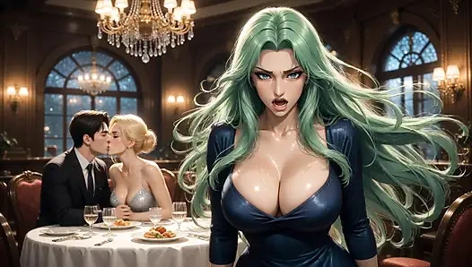 Olgun evli kadının intikamı - yeşil saçlı güzellik kocasını aldatirken yakaladıktan sonra süt sızdırıyor