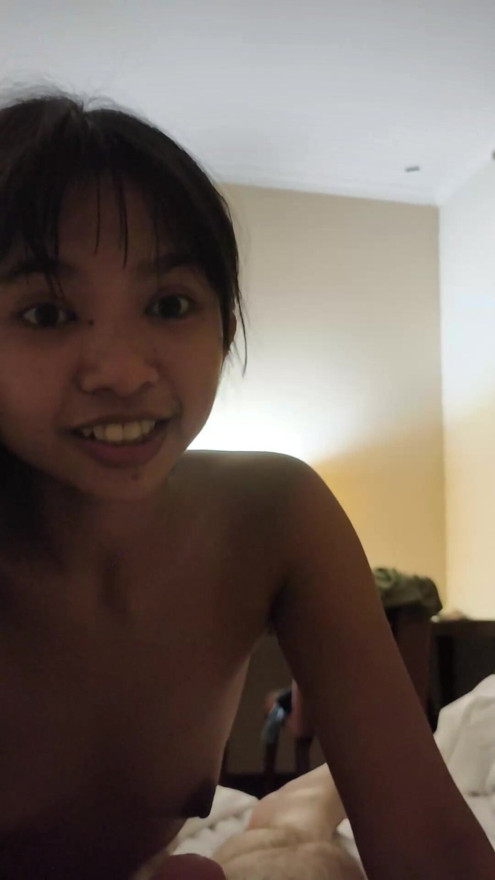My Indonesian wife swallows my cum for the first time and laughs because she bit my cock | Clip 1