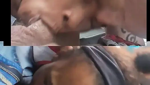 Double ebony blowjob