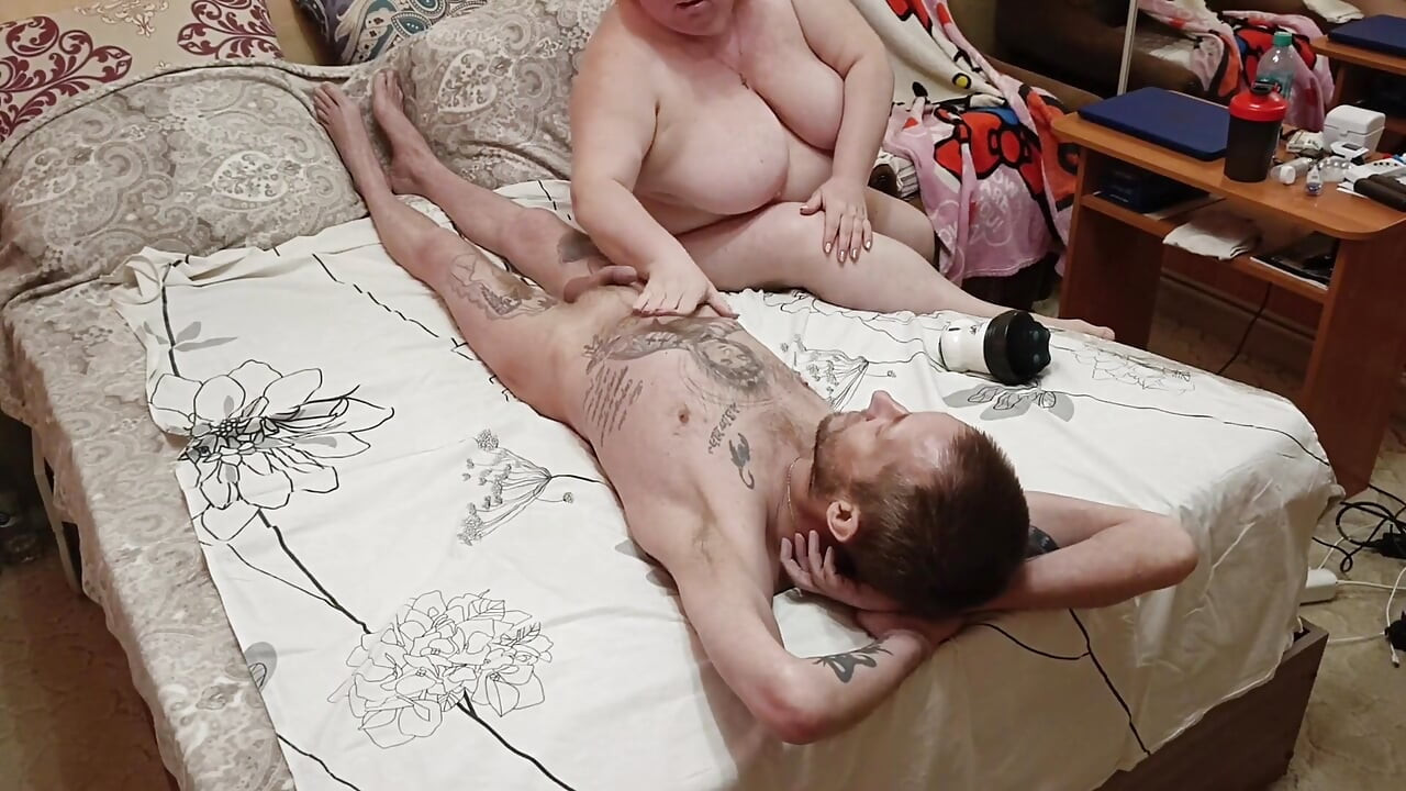 Mother-in-law Massages Cock and Balls, Then Sucks Cock and Gets a Mouthful of Hot Cum
