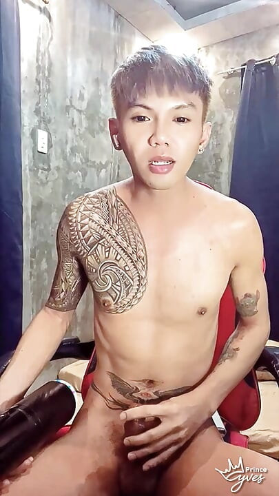 Pinoy Horny Inked Twink Playing with His Masturbator Toy