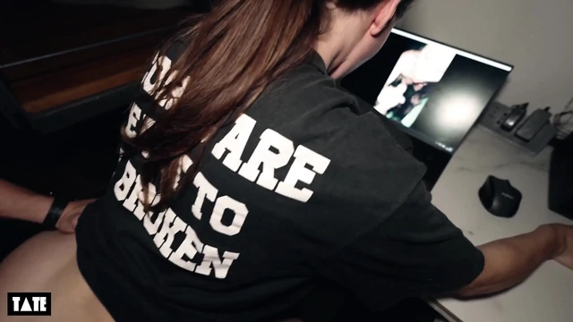 Bust a Huge Nut on Her Perfect Ass While She's Watching Porn