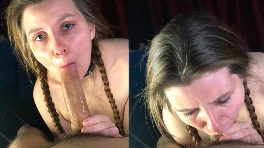 A big cock penetrates deep into the throat of a demure, long-haired MILF with a beautiful face - Lovessie