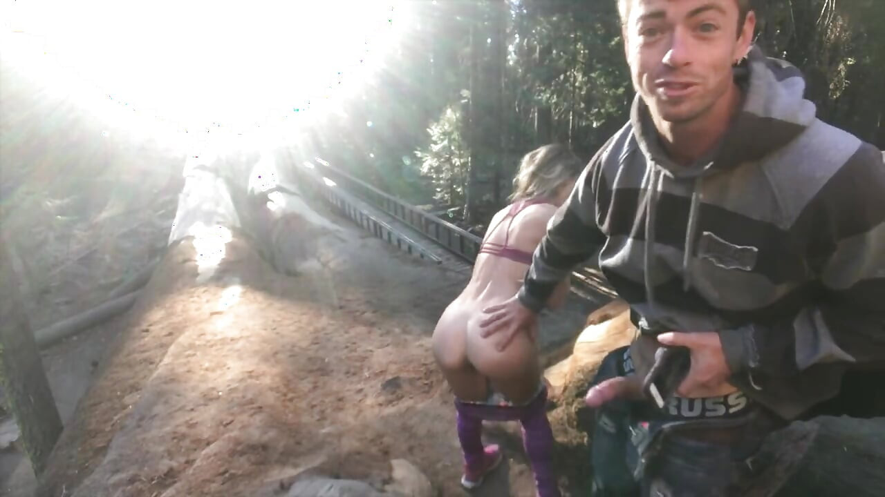 Fucking and Sucking on a giant tree. Sex in the sequoias!