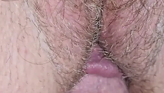 Teasing her hairy pussy and another creampie