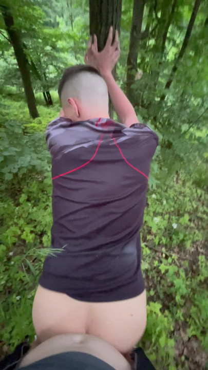 Boys quickie in woods.