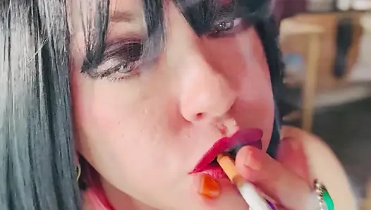 Wish This Was Daddy's Cock I Was Giving A Smoky Blowjob To! BJ Dildo Cocksucking Smoking Smoker