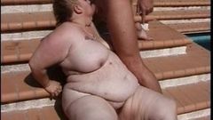 Fat girl blowing cock outdoors