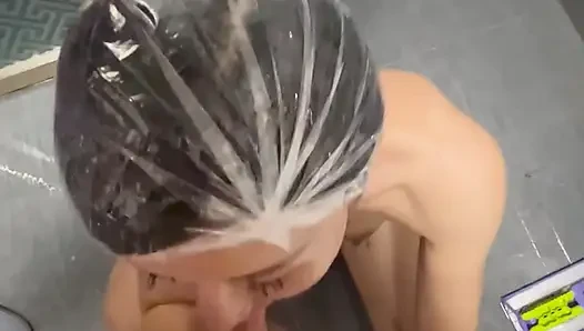 Asian begging for cum shower