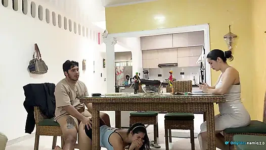 I fuck my girlfriend's daughter 18+ at the table while she doesn't see us!