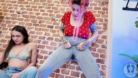 Rebeca Addams and Ana Spears Peeing on Jeans Show off