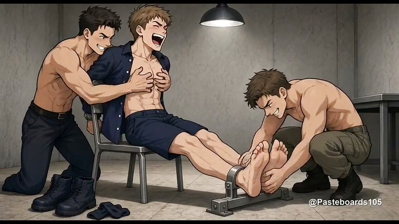 Forhørsrom – lenket til stålstolen, bare hender på ribbeina og fotsålene (2D anime)