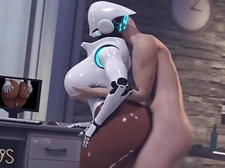 Ragazzo felice che prova un nuovo robot giocattolo sessuale 2