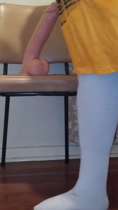 Fat sissy sits on big dildo | Clip 1