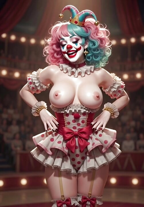 Anime circus strip ring leader clown and acrobat sexy circus show