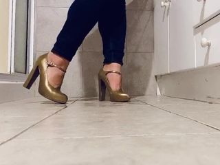 Her Gold T-strap Pumps